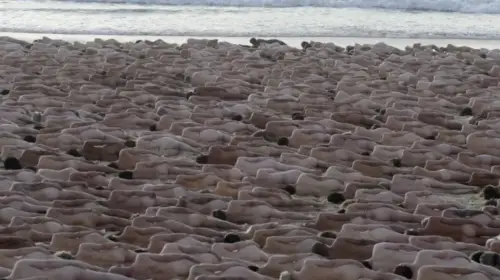 2500 personnes nues sur une plage