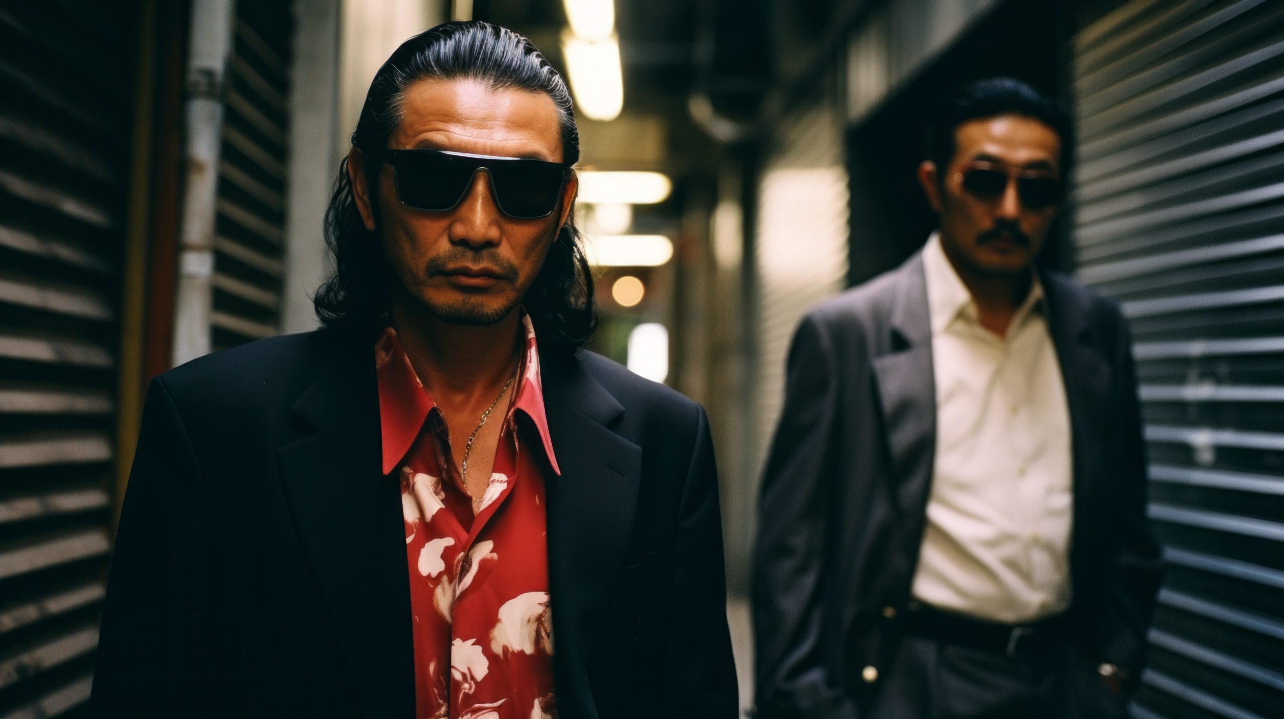 Cinematic criminals in Japan and Tokyo. Japanese mafia. Tokyo vice. Gangsters, gangland, crime syndicates in Asia