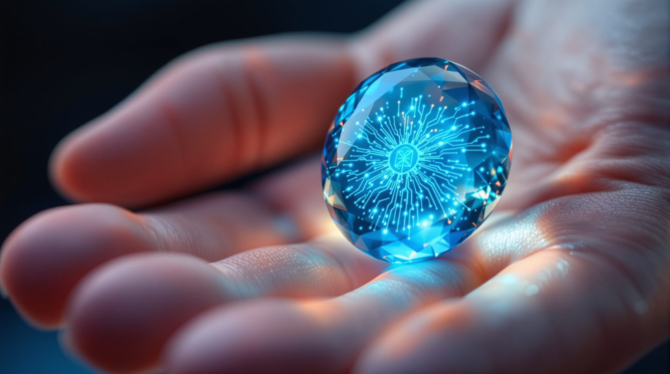 Objet numérique lumineux tenu dans la main