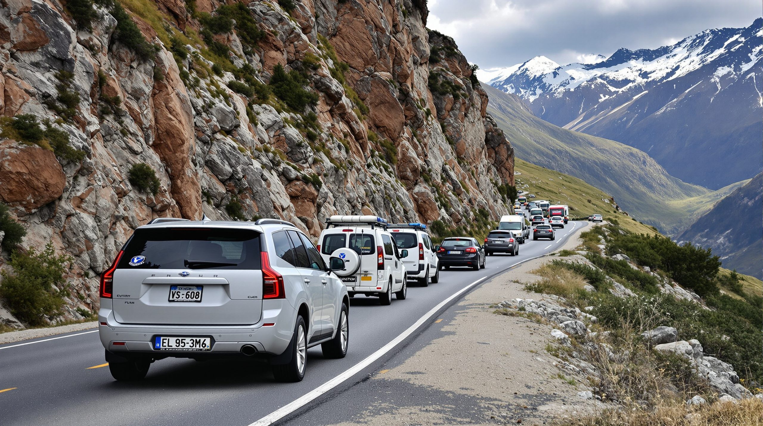 Route montagneuse convoi.