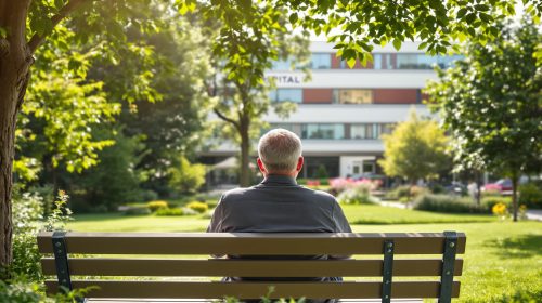 Réflexion sereine dans un jardin hospitalier