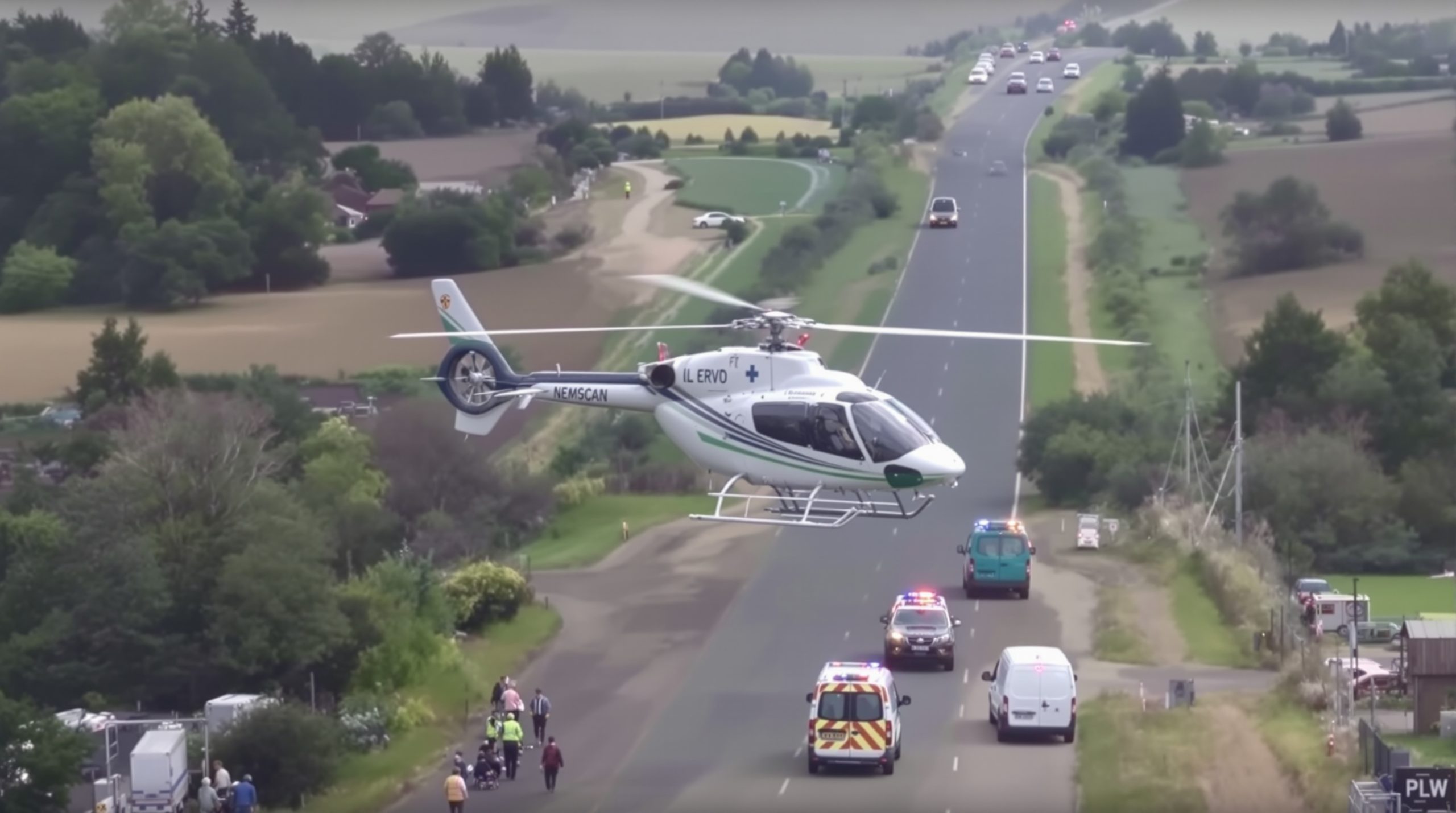 Hélicoptère secours route